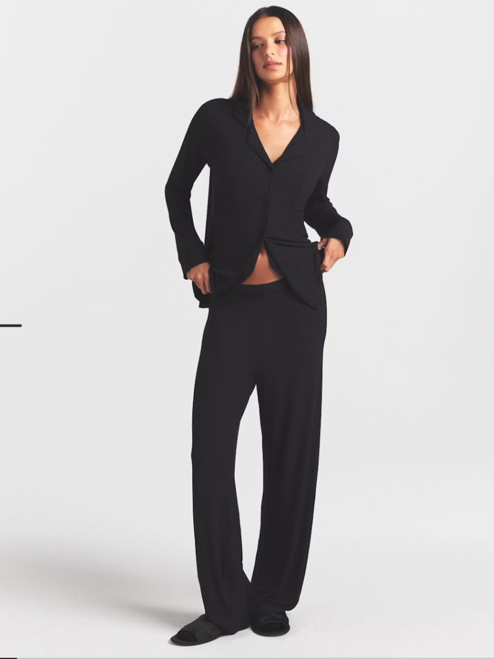 Skims soft lounge ribbed long sleep TOP ONLY nwt medium onyx black🖤pajama